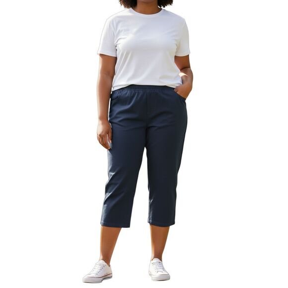 Isaac Mizrahi Live! Capris Womens Petite 16P Short Pants Navy Blue Elastic Waist - Picture 1 of 5